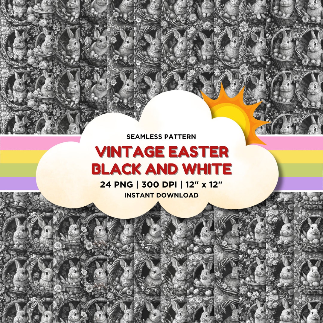 Vintage Easter Digital Papers Printable Easter Seamless Pattern Bunny ...