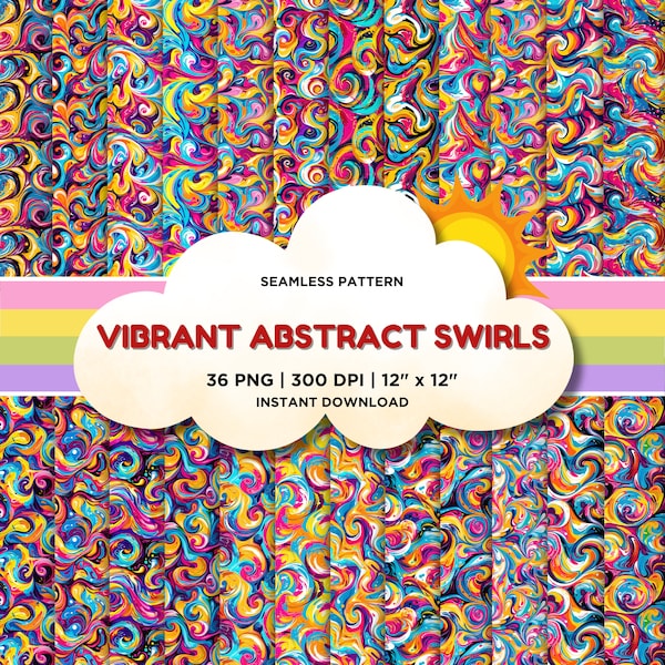 Vibrant Swirls Seamless Pattern Abstract Vector Digital Paper Colorful Bright Color Splashes For Tumbler Fabric And Decor Instant Download