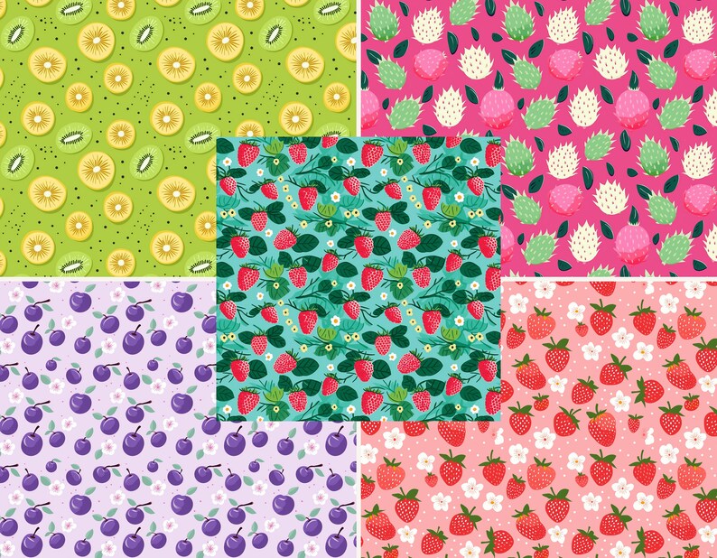 FRUIT & BERRIES Seamless Digital Paper, 150 Seamless Pattern, Repeat Pattern, Commercial Use, Seamless fruit pattern, Vector illustration  ArtOnFleek