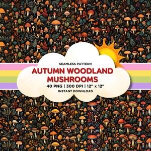 Herbst Wald Pilze Musterdesign, Wald digitales Papier für druckbare Scrapbook Papier & Stoff, Pilze Muster digitaler Download