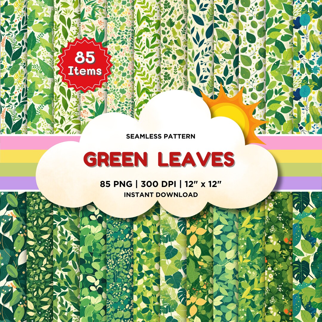 Pattern Page Green Green Leaves Seamless Pattern Digital Paper Pack, Greenery Background ...