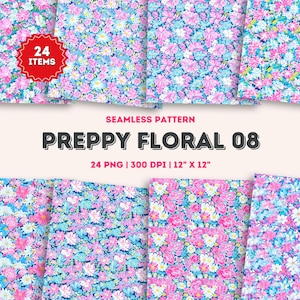 Preppy Floral Seamless Pattern, Preppy Flower Digital Paper, Floral Print Spring Summer, Floral Fabric Painting Scrapbook Craft Flower Paper