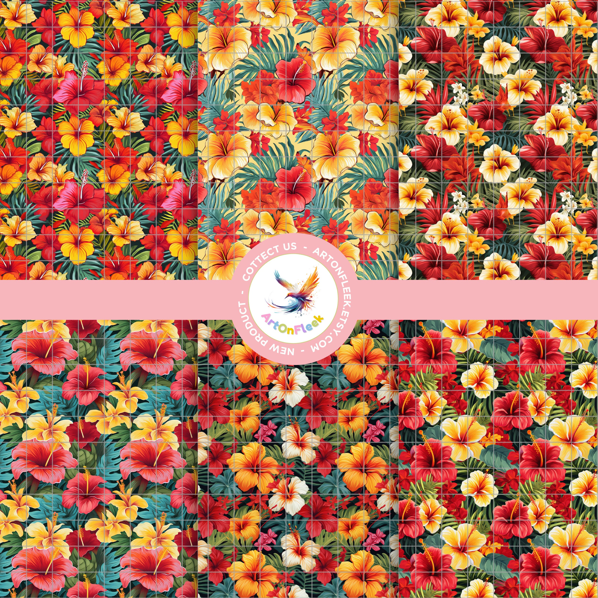 Tropical Hibiscus Seamless Pattern Hibiscus Flower Digital Papers ...