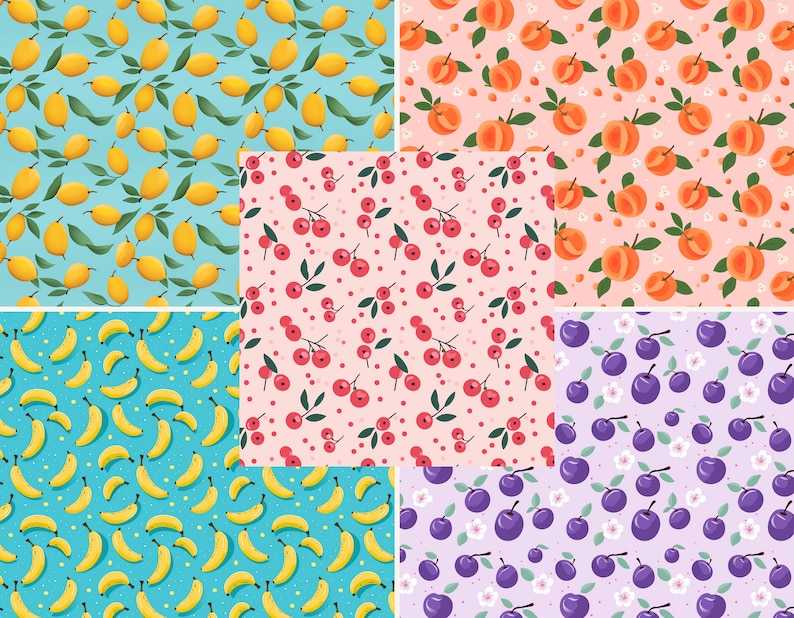 FRUIT & BERRIES Seamless Digital Paper, 150 Seamless Pattern, Repeat Pattern, Commercial Use, Seamless fruit pattern, Vector illustration  ArtOnFleek