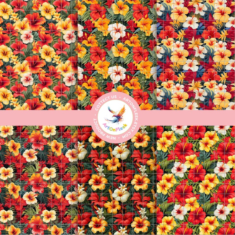 Tropical Hibiscus Seamless Pattern Hibiscus Flower Digital Papers ...