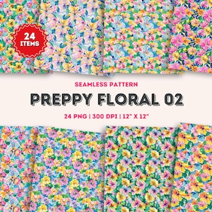 Tropical Preppy Floral Seamless Pattern, Preppy Flower Digital  Paper, Flower Spring Summer Fabric Painting Sublimation Floral Wallpaper PNG