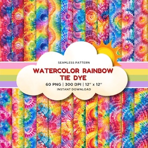 Watercolor Tie Dye Seamless Pattern Vibrant Rainbow Swirls Digital Paper Bright Sublimation Background For Printable Scrapbook Bundle Pack