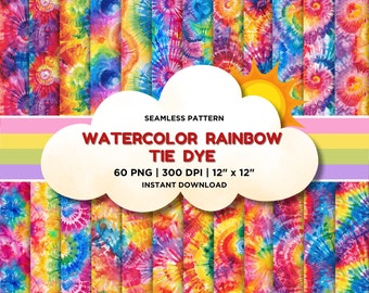 Watercolor Tie Dye Seamless Pattern Vibrant Rainbow Swirls Digital Paper Bright Sublimation Background For Printable Scrapbook Bundle Pack