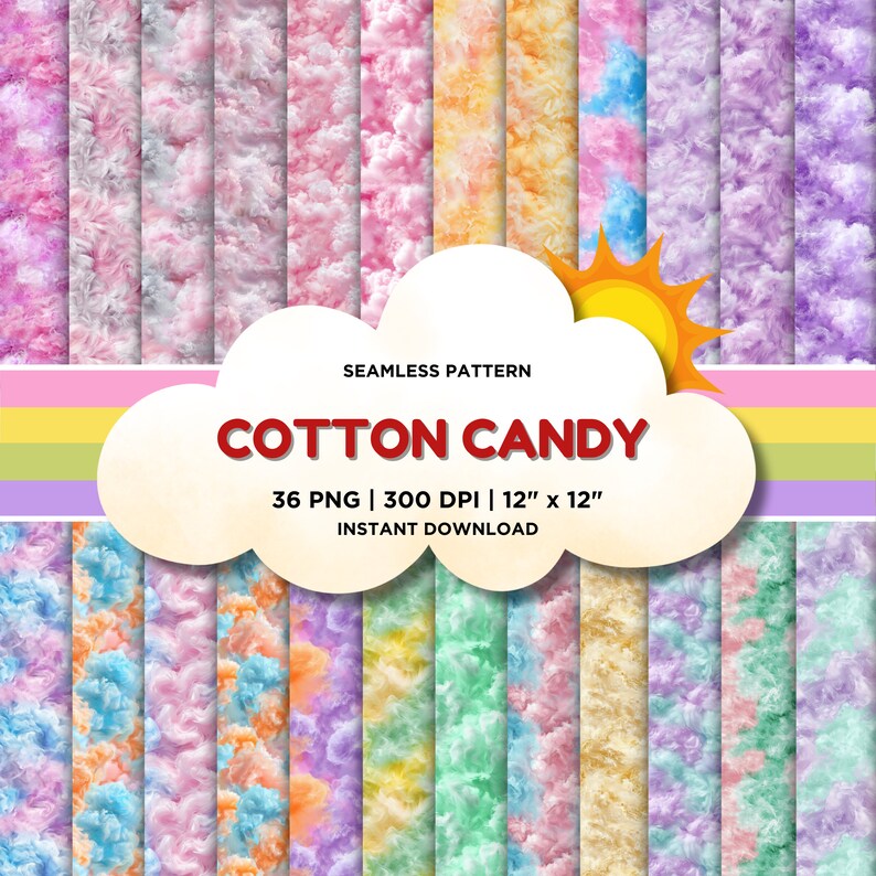 Cotton Candy Seamless Pattern, Pastel Texture Digital Paper, Pastel ...