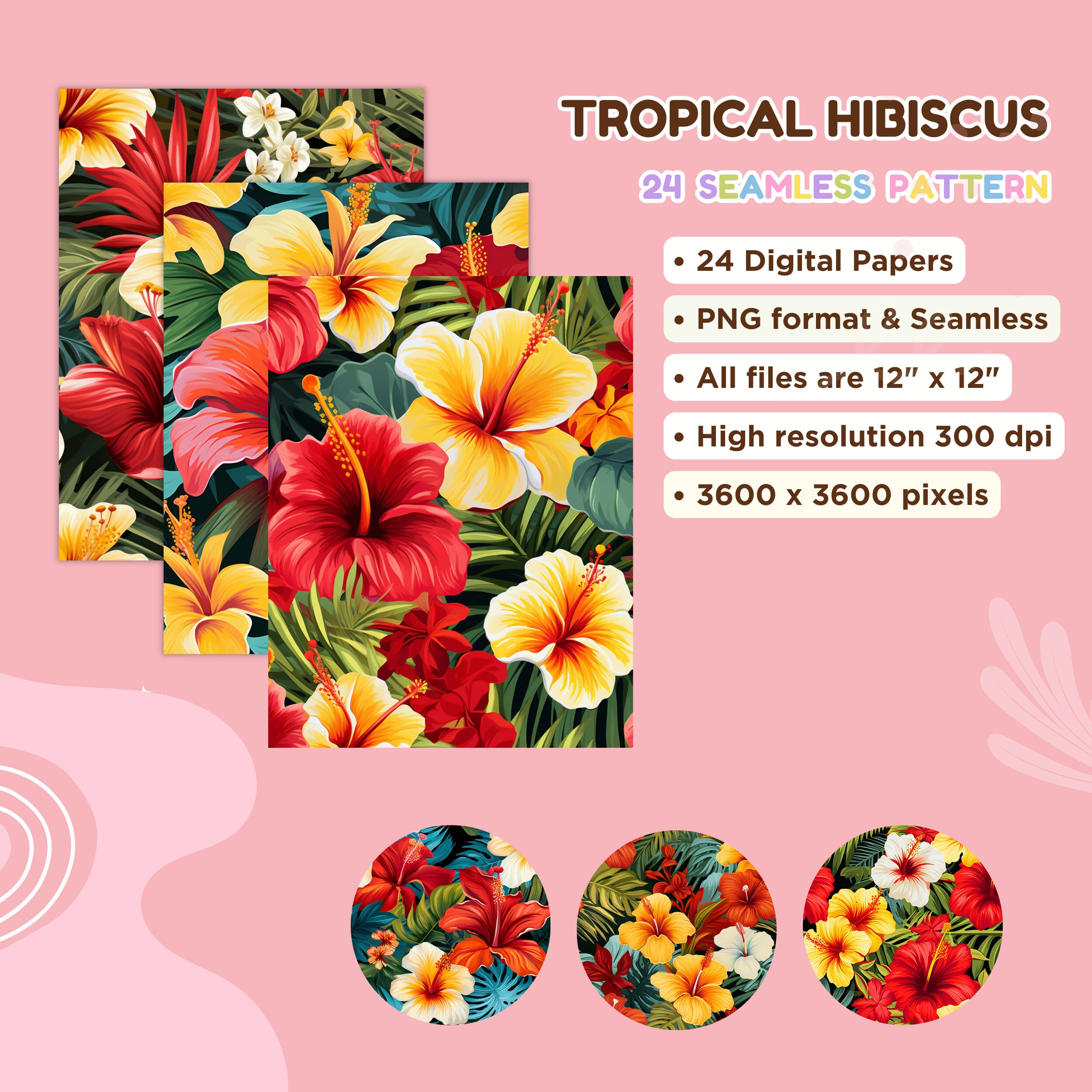 Tropical Hibiscus Seamless Pattern Hibiscus Flower Digital Papers ...