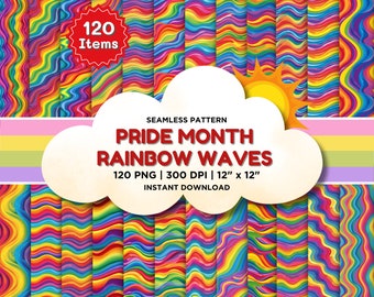 Pride Month Seamless Pattern, Rainbow Waves Digital Paper, LGBTQ+ Flag Digital Background, Repeating Pattern Instant Download Commercial Use
