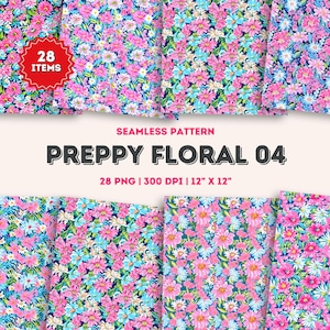 Preppy Blue Pink Floral Seamless Pattern, Preppy Flower Digital  Paper, Floral Print Spring Summer, Floral Pattern Fabric Painting Scrapbook