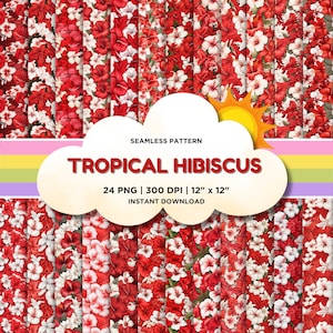 Tropical Hibiscus Digital Papers Hawaiian Aloha Seamless Pattern Hibiscus Flower Wallpaper Summer Background for Scrapbooking & DIY Crafts
