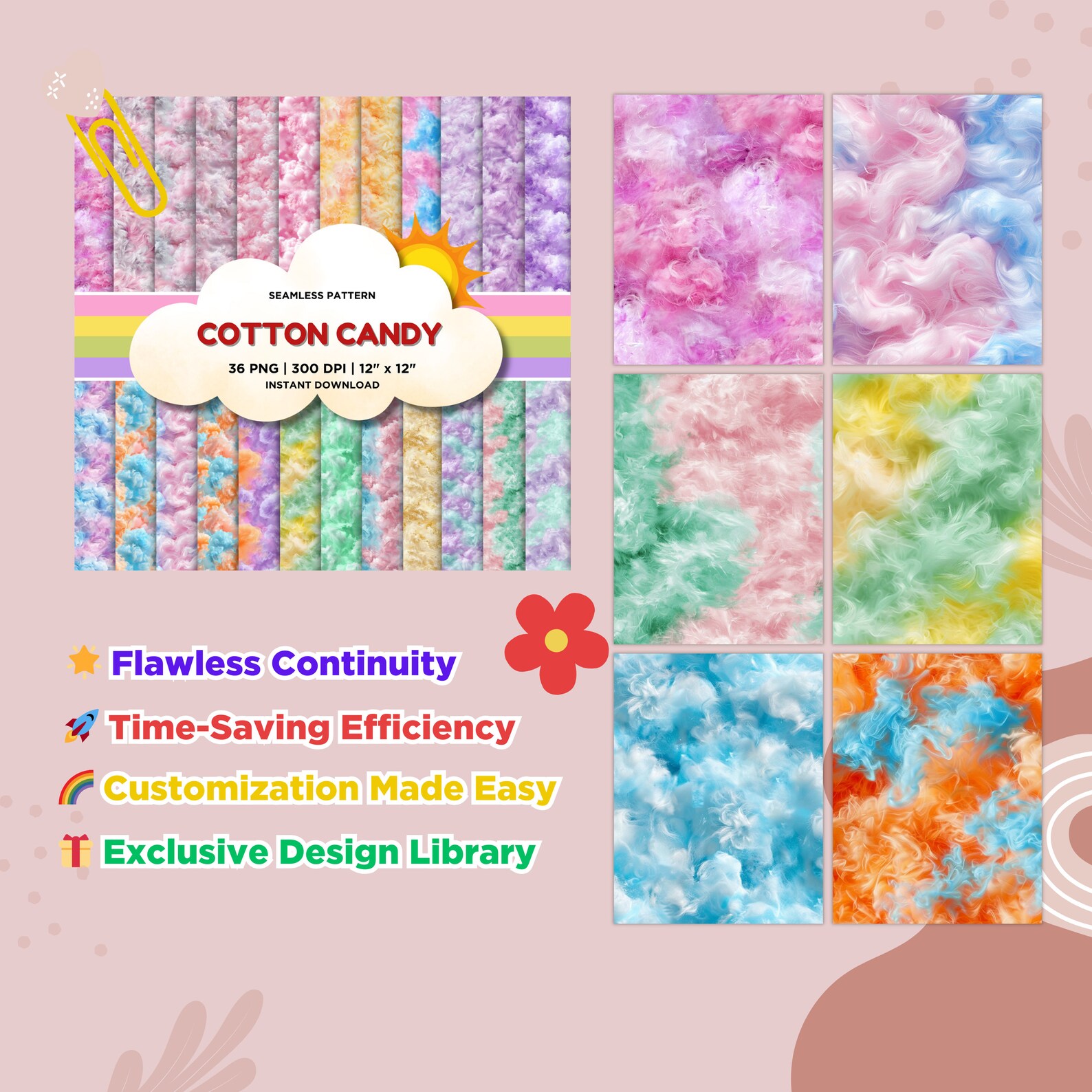Cotton Candy Seamless Pattern, Pastel Texture Digital Paper, Pastel ...