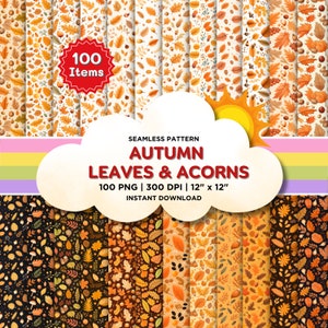 Herbst Blätter Musterdesign, Blätter Digitale Papiere PNG Pack, Herbst Hintergrundbild, Bedruckbares Stoff Geschenkpapier Kommerzielle Nutzung