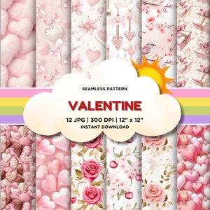 12 Valentijnsdag naadloze patronen, Valentijnsdag digitaal papier, commercieel gebruik, Valentijnsdagthema, hartpapier, Valentijnsdag achtergrond