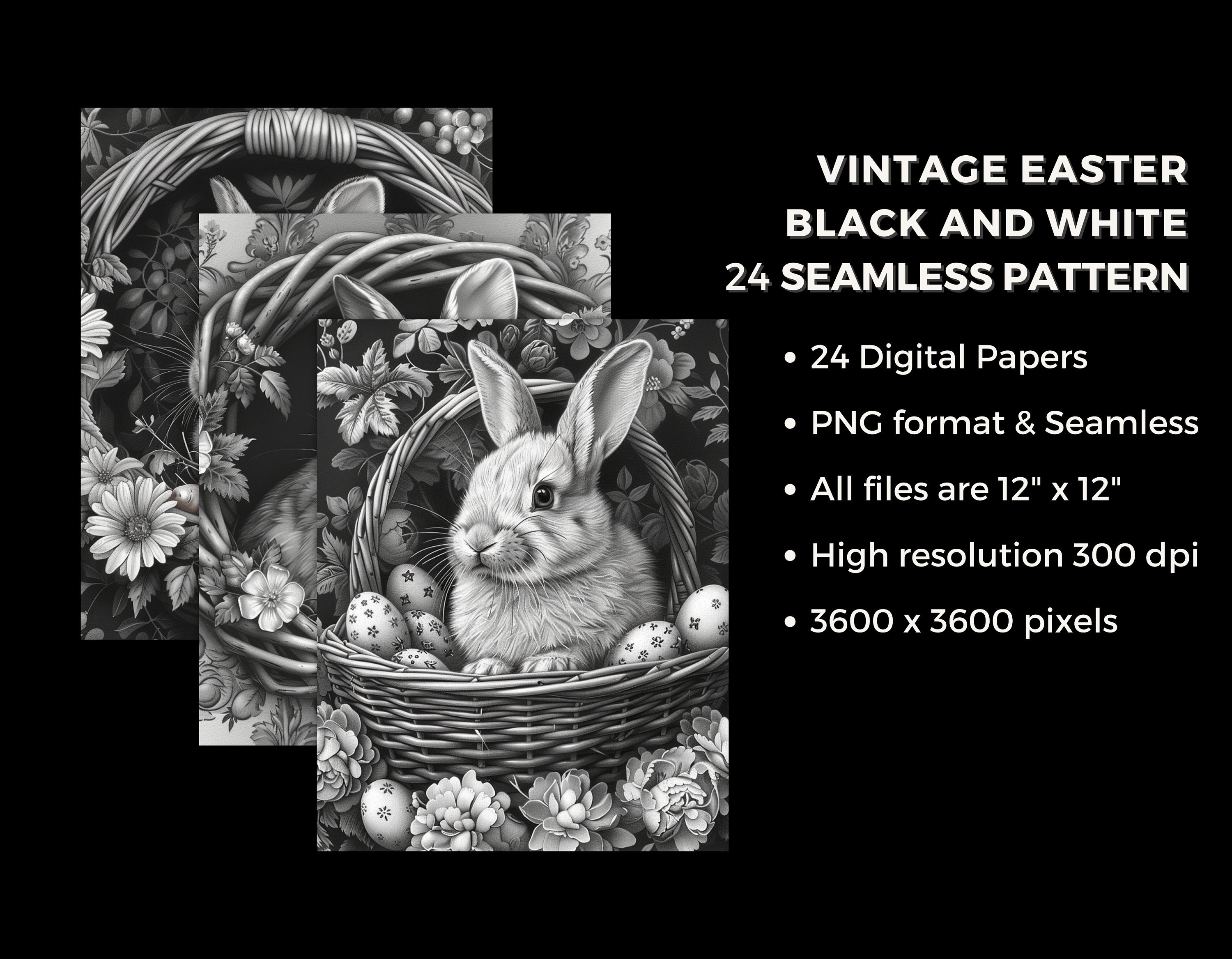 Vintage Easter Digital Papers Printable Easter Seamless Pattern Bunny ...