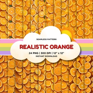 Orange Seamless Pattern, Highly Realistic, 24 Orange Pattern, Oranges Digital Papers, Orange Scrapbook, Orange Texture, Photorealistic Style