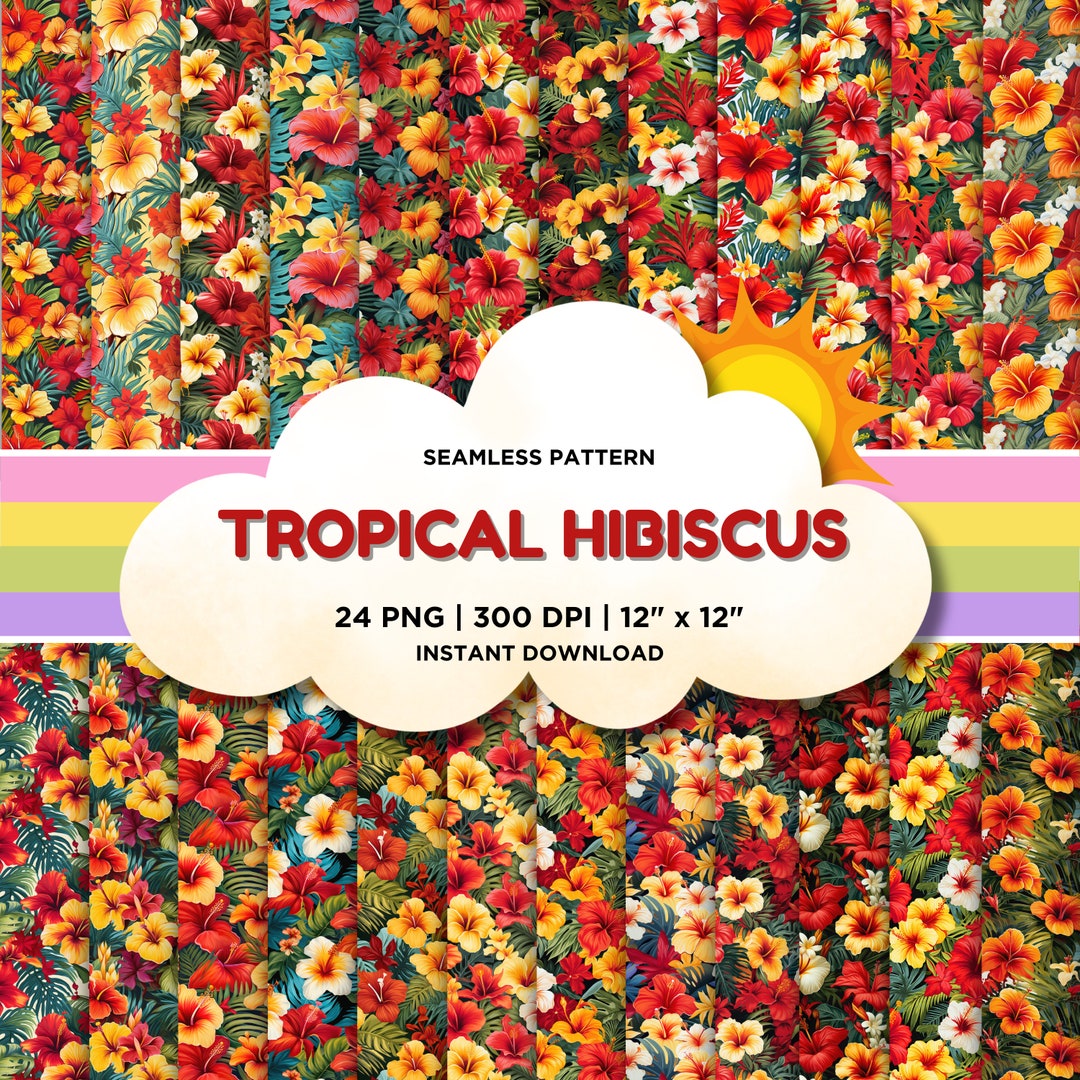 Tropical Hibiscus Seamless Pattern Hibiscus Flower Digital Papers ...