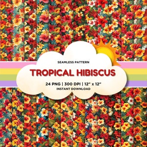 Tropical Hibiscus Seamless Pattern Hibiscus Flower Digital Papers Hawaiian Wallpaper Summer Background for Scrapbooking & DIY Crafts PNG