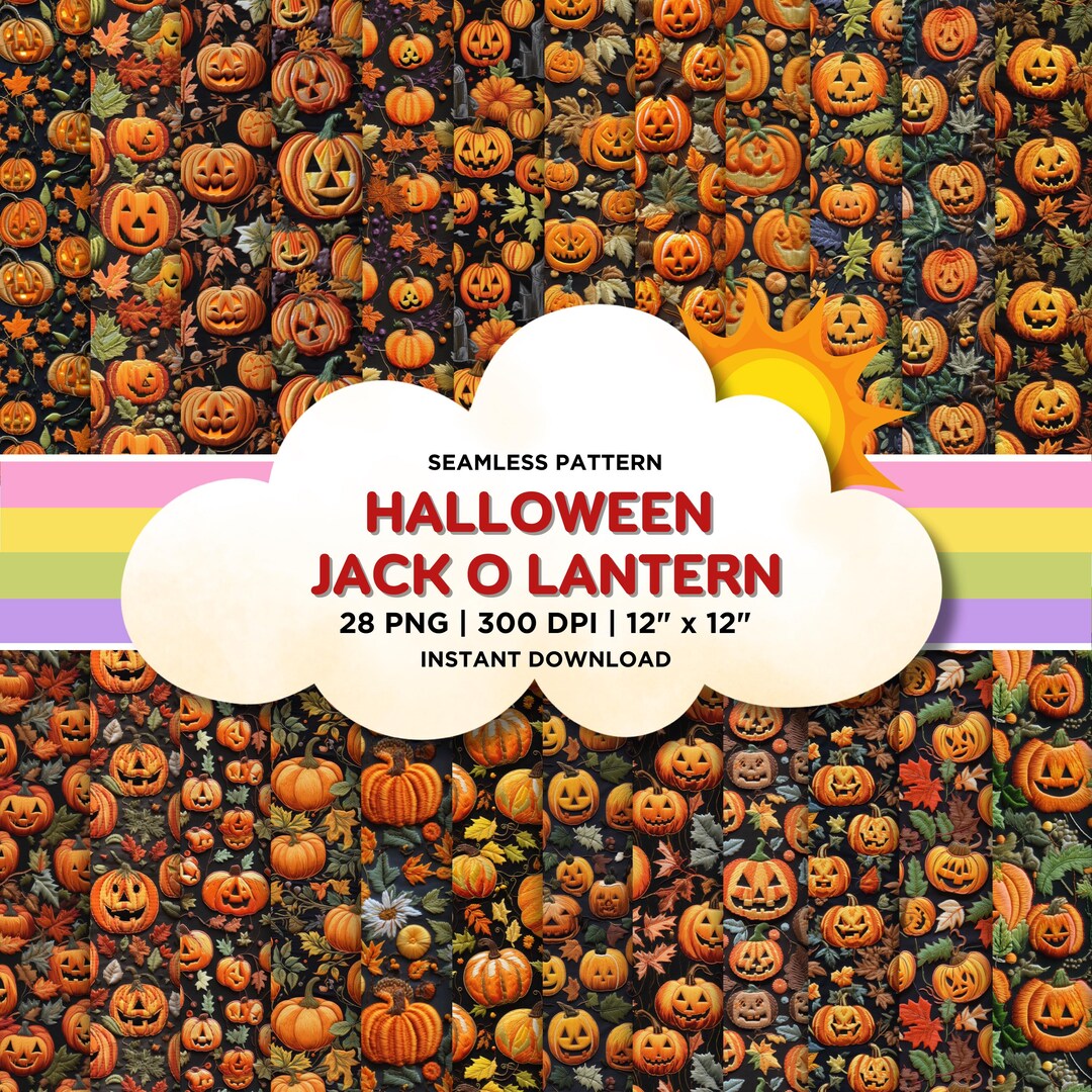 Halloween Jack O Lantern Seamless Pattern - Halloween Pumpkins Digital ...