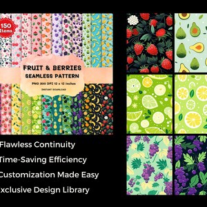 FRUIT & BERRIES Seamless Digital Paper, 150 Seamless Pattern, Repeat Pattern, Commercial Use, Seamless fruit pattern, Vector illustration  ArtOnFleek