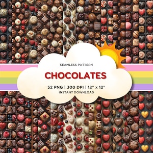 Chocolate Seamless Pattern, World Chocolate Day Digital Papers, Chocolate Textures Backgrounds  Printable Scrapbook Paper, Instant download