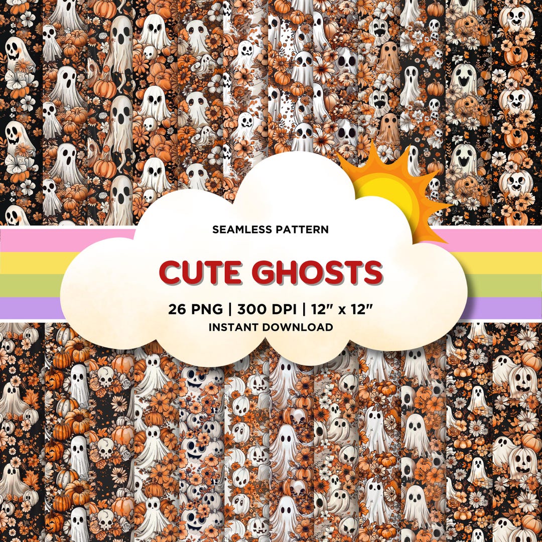 Cute Ghost Seamless Pattern, Halloween Digital Paper, Cute Ghosts ...