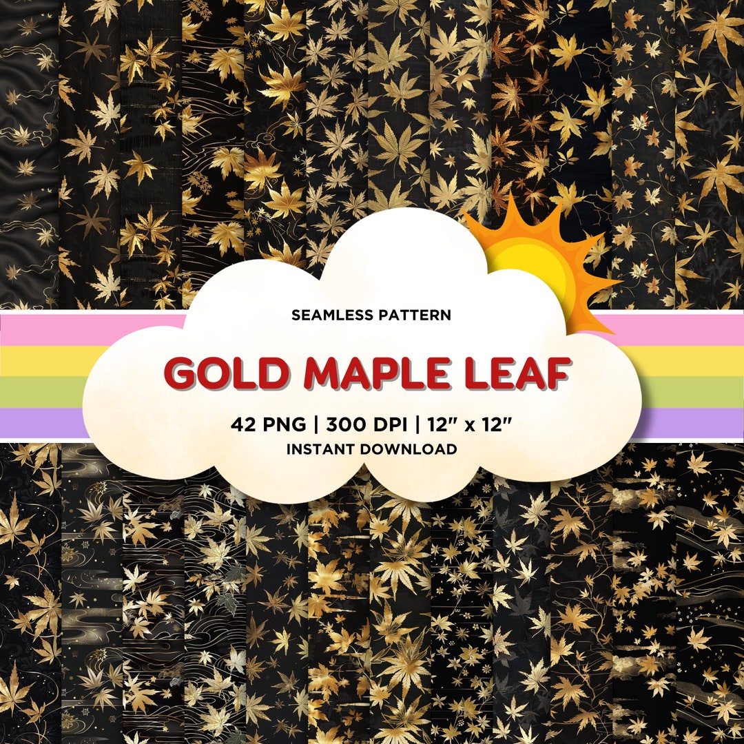 Gold Maple Leaves Seamless Patterns, Leaf Digital Papers, Maple ...