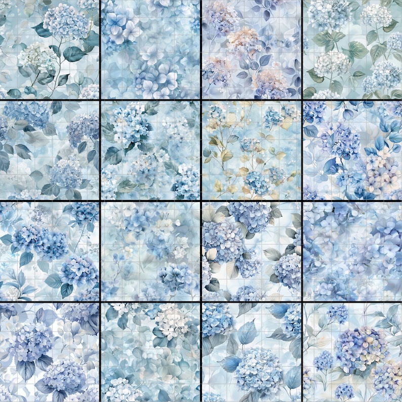 Watercolor Hydrangeas Seamless Patterns, Watercolor Digital Papers ...