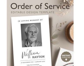 Editable Funeral Order of Service Booklet, Funeral Program Design Canva Template, Funeral Memorial Booklet, Celebration of Life Program.