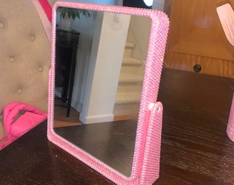 Pink Rhinestoned Makeup Mirror