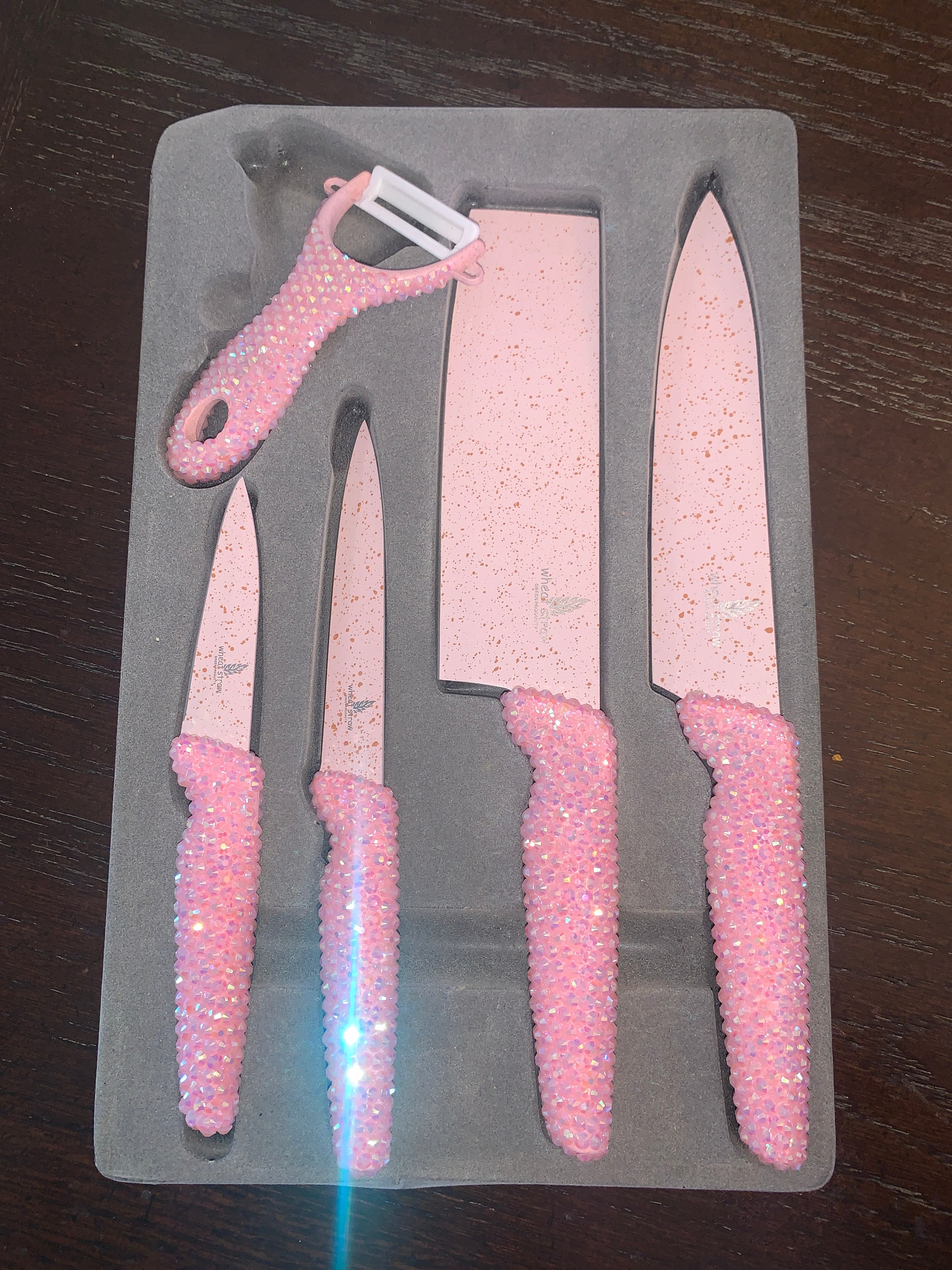 Pink Rhinestoned Bling Kitchen Knife Set 