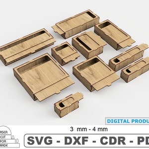 Aufbewahrungsboxen mit Schiebedeckel Laser-Schnitt • Muster Aufbewahrungsboxen • Verpackungsbox SVG • Schiebeboxen Set • Digitale Datei DXF • Geschenkverpackung 10 Verschiedene Größe