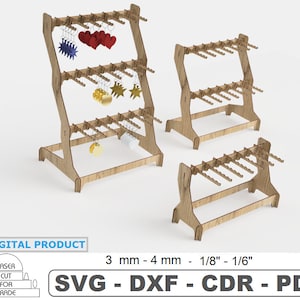 Espositore portachiavi tagliato al laser 3 dimensioni / Espositore artigianale / Vetrina del mercato / Supporto per oggetti appesi / Stand fieristico / file elettronici SVG DXF PDF