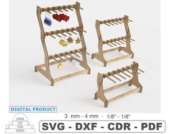 キーチェーン ディスプレイ スタンド レーザーカット 3 サイズ | 手工芸品ディスプレイ | マーケット ショーケース | 吊り下げ商品ホルダー | フェア スタンド | e-files SVG DXF PDF