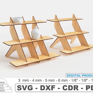 Lasergeschnittener Verkaufsständer | Einzelhandelsregale | Mobile Vitrine | 3-stufiger Displayhalter | Tragbares Regal | Vektordatei SVG DXF PDF