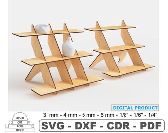 Lasergeschnittener 3-stufiger Verkaufsständer | Regal | Mobile Vitrine | Tragbares Regal | Vektordatei (SVG/DXF)