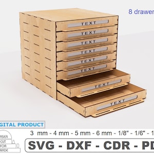 Organizador de escritorio para 8 cajones Archivos cortados a láser • Cajas de almacenamiento para herramientas y accesorios • Organizador de pasatiempos • Caja de bricolaje • SVG DXF PDF