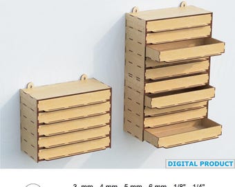 Laser Cut Wall Stackable Drawer Organizer file, Wall Mount Storage Case, Woodworking template