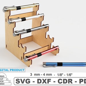 Suporte para cinco canetas • Arquivos cortados a laser • Arquivo para porta-lápis • Expositor de canetas SVG • Expositor de canetas