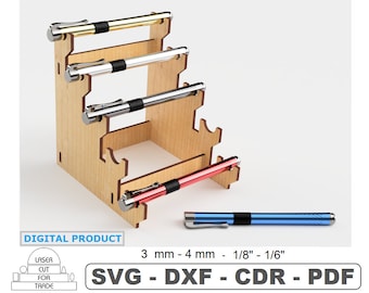 Supporto per cinque penne • File tagliati al laser • Portapenne • Espositore per penne SVG • Vetrina per penne