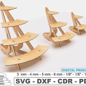 Estantes de soporte redondeados Archivos SVG cortados con láser • Archivos SVG de stand minorista • Soporte para plantas de interior • Vitrina de varios niveles • Exhibición de productos