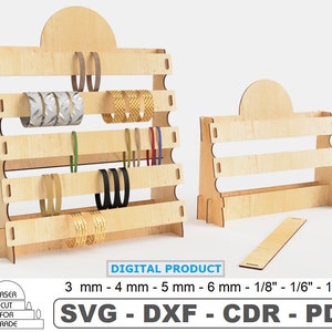 Support de bracelet simple taille 2, motif découpé au laser | Présentoir pour montres | Vitrine du magasin de bracelets | Organiseur de porte-bijoux fichier électronique SVG DXF PDF