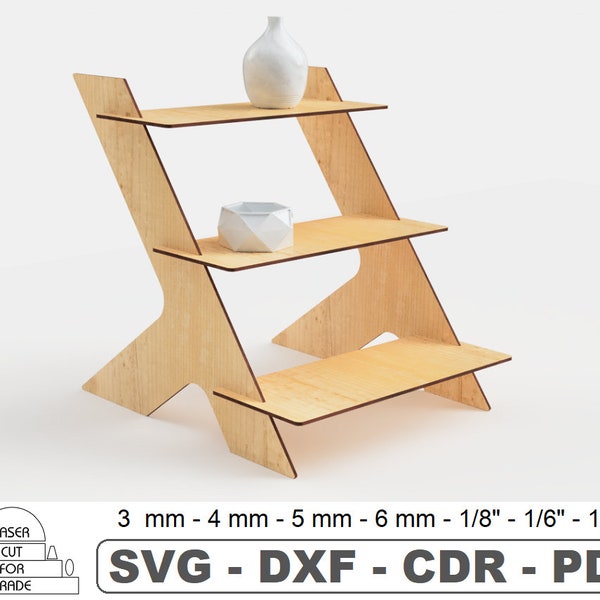 Laser Cut Three-Tier Table Shelf | Retail Display Stand | Market or Shop Showcase | Mobile Holder | Portable Stand | Vector File SVG DXF PDF