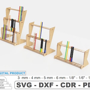 Espositore per penne al dettaglio/Supporto per matite/Organizzatore da scrivania per artista/Vetrina di mercato per portapennelli/portapenne/File tagliato al laser SVG DXF PDF