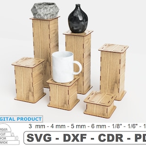 Verkaufsständer | Einstufiges Stand 6 Größen | Quadratisches Arbeitsplatten-Riser-Display | Sockel Display | Standfuß | e-Dateien SVG DXF PDF