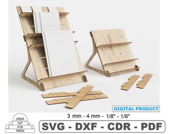 Card Counter Display Stand Laser Cut Svg Files • Postcard Market Stall • Market Stand Digital File • Wooden Retail Display • Notepad display