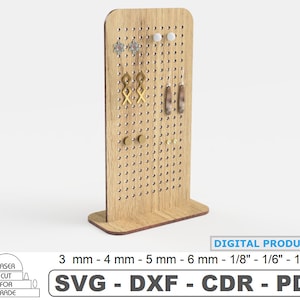 Oorbel organisator Lasergesneden bestand | Oorbel stand organisator houder | Eenvoudige oorbellenshowcase | Multiplex oorbel display | Cdr Svg Dfx Pdf