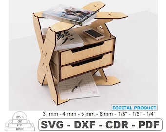 Desktop organizer with shelf Laser Cut Files • Table shelf with drawers • Free Standing shelves • Download file dxf pdf svg